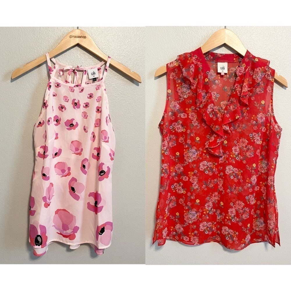 Cabi Bundle of Two Sleeveless Printed Colorful Floral Chiffon Tops Size XS
